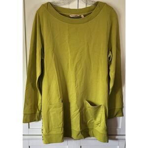 Soft Surroundings Tunic Green Long Sleeve Pullover Sweater Front Pockets Large